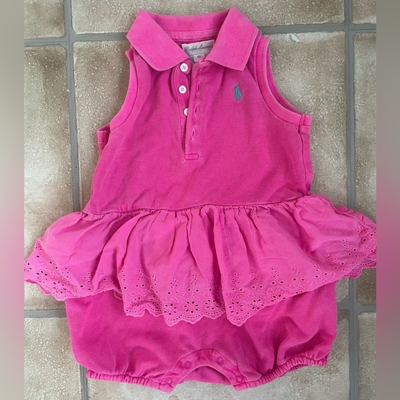 Ralph Lauren hot pink, baby girl onesie with ruffles and snap bottom; size 18 mo - Picture 1 of 7